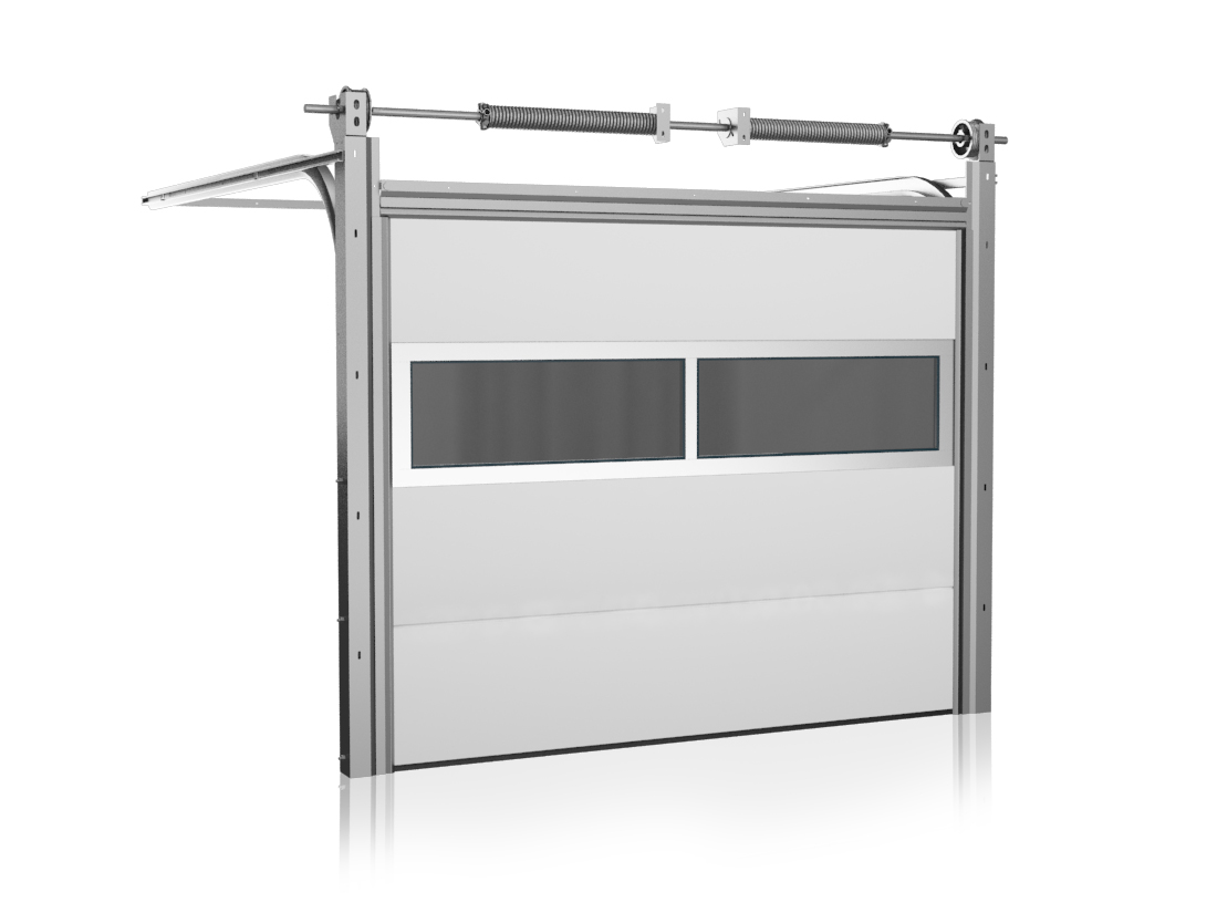 Alu-Paneel gefüllt mit massivem doppelt verbundenen Polycarbonat, montiert an der Stelle des Paneels des Tores, um das Innere der Garage zu beleuchten.