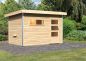 Preview: Karibu Massivholzsauna Saunahaus Skrollan 1 mit Vorraum | 337x196 cm | Wandstärke 38mm