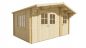 Preview: Seitliche Ansicht von Vorne Gartenhaus Fraga 34mm 450x300 + 50cm Vordach