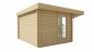 Preview: Seitliche Ansicht von Hinten Gartenhaus James 44mm 400x300+120cm Vordach