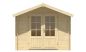 Preview: Ansicht Frontseite Gartenhaus Perlund 28mm 300x300 + 80cm Vordach