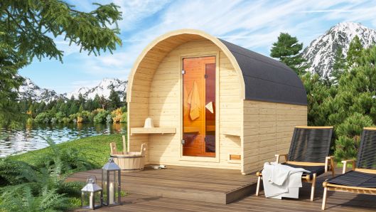 Karibu Massivholzsauna Fasshaus mit Vorraum 385x219 cm | Wandstärke 38mm