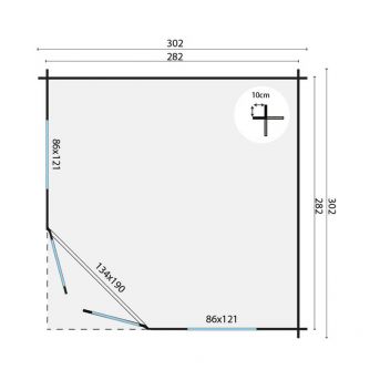 Grundriss 5 Eck Gartenhaus Emma 302x302cm