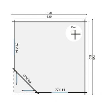 Grundriss 5 Eck Gartenhaus Nilsson 44mm 350x350cm