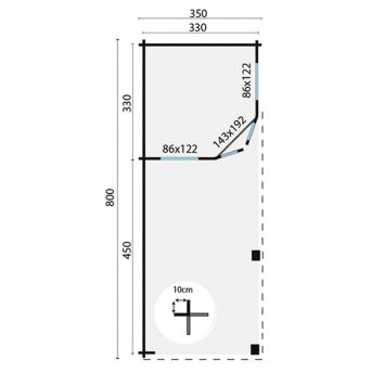 Grundriss 5 Eck Gartenhaus Paiva 44mm 350x350+450cm