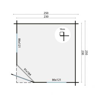 Grundriss 5 Eck Gartenhaus Jos 28mm 250x250cm