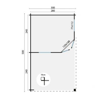 Grundriss 5 Eck Gartenhaus Kennet 28mm 500x300cm