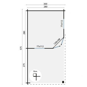 Grundriss 5 Eck Gartenhaus Markku 28mm 575x300cm