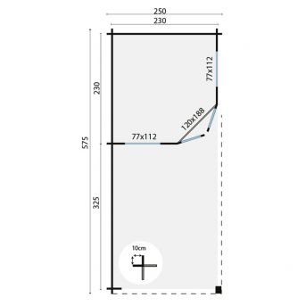 Grundriss 5 Eck Gartenhaus Niklas 28mm 575x250cm