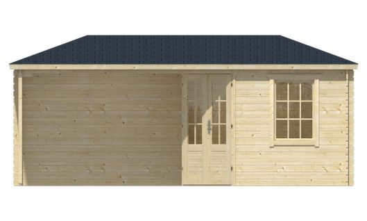 Ansicht Frontseite 5 Eck Gartenhaus Niklas 28mm 575x250cm
