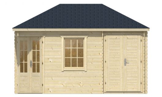Ansicht Frontseite 5 Eck Gartenhaus Sigrid 28mm 440x300cm