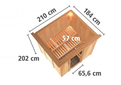 Karibu Systemsauna Daria | 210 x184 cm | Wandstärke 68mm | Sparset