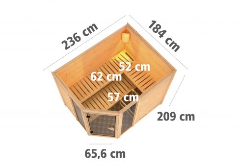 Karibu Massivholzsauna Sinai 236x184 cm | Wandstärke 40mm