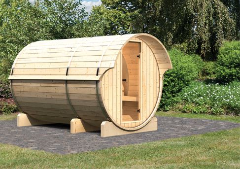 Karibu Massivholzsauna Fasssauna 330x216 cm | Wandstärke 42mm