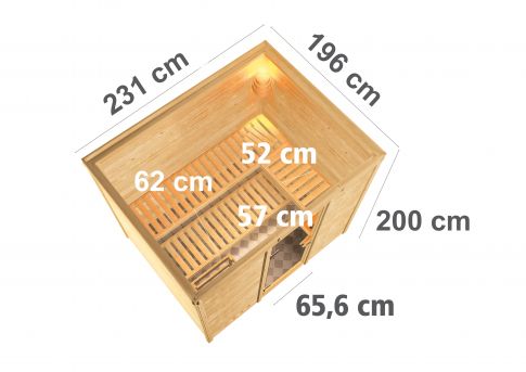 Karibu Massivholzsauna Sonara 231x196 cm | Wandstärke 40mm