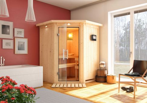 Karibu Systemsauna Nanja | 165x165 cm | Wandstärke 68mm | Sparset