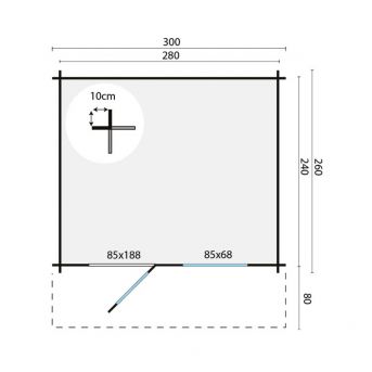 Grundriss Gartenhaus Björn 300x260+80cm