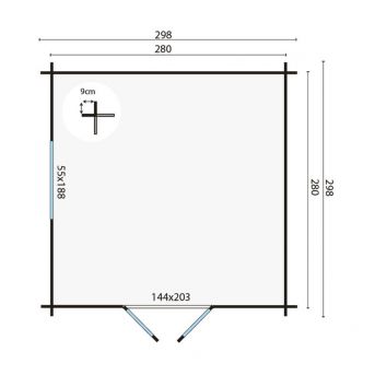 Grundriss Gartenhaus Bodine 298x298cm