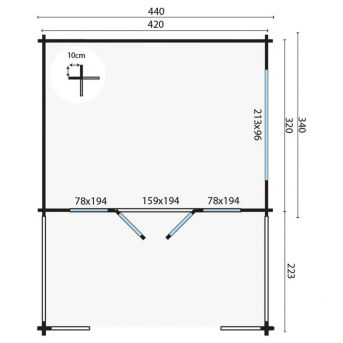 Grundriss Gartenhaus Bolton 58mm 440x340+223cm