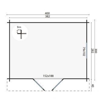 Grundriss Gartenhaus Dyre 40mm 400x300+40cm