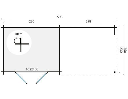 Grundriss Gartenhaus Freddy 598x250cm