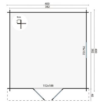 Grundriss Gartenhaus Gunda 40mm 400x400+40cm Vordach