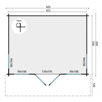 Grundriss Gartenhaus Lory 44mm 435x350+120cm