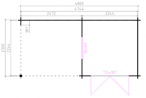 Grundriss Gartenhaus Mika 480x230cm