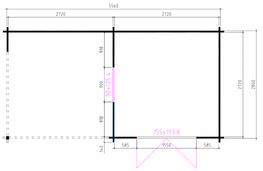 Grundriss Gartenhaus Renate 40mm 576x300cm