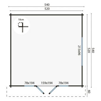 Grundriss Gartenhaus Southampton 540x540+60cm