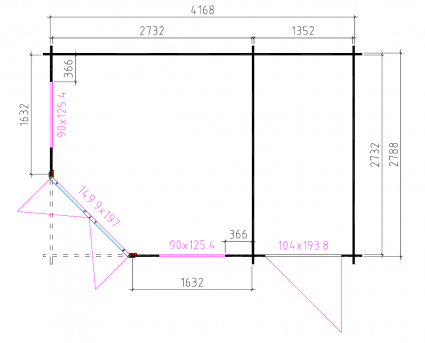 Grundriss 5 Eck Gartenhaus Lebrecht  28 mm 457 x 298 cm