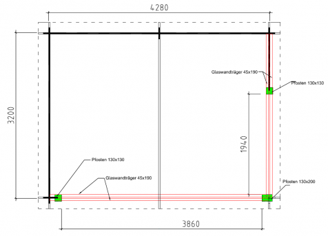 Grundriss Gartenhaus Cenk 28mm Aussensitzplatz 468x340cm