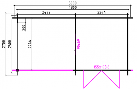 Grundriss Gartenhaus Normen 480x250cm