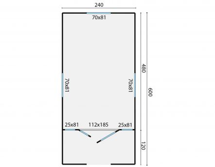 Grundriss Bauwagen 600 Johnny mit Veranda 240x600cm