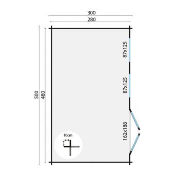 Grundriss Gartenhaus Aiste 40mm 500x300cm