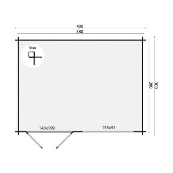 Grundriss Gartenhaus Aksel 28mm 400x300cm