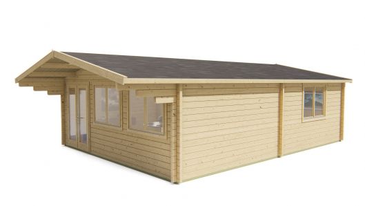 Seitliche Ansicht von Vorne Gartenhaus Ballyragget 70mm 595x800+140cm Vordach