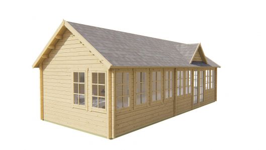 Seitliche Ansicht von Vorne Gartenhaus Big Lauren 70mm 930x400cm