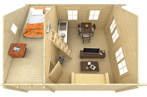 Etage 2 Gartenhaus Blockhaus Berlin 44mm 490x600cm