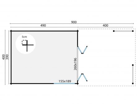 Grundriss Gartenhaus Casper 58mm 400x900cm