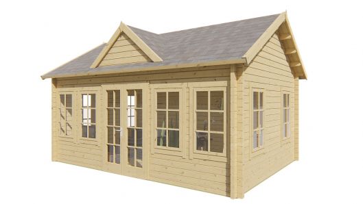 Seitliche Ansicht von Vorne Gartenhaus Clockhouse Trevor 70mm 550x400cm