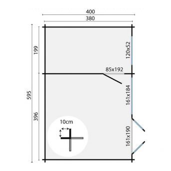 Grundriss Gartenhaus Flow 40mm 595x400cm