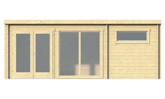 Ansicht Frontseite Gartenhaus Flow 40mm 595x400cm