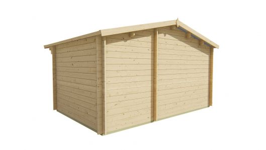 Seitliche Ansicht von HintenGartenhaus Fraga 34mm 450x300 + 50cm Vordach
