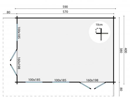 Grundriss Gartenhaus Hildegard 44mm 670 x 480cm