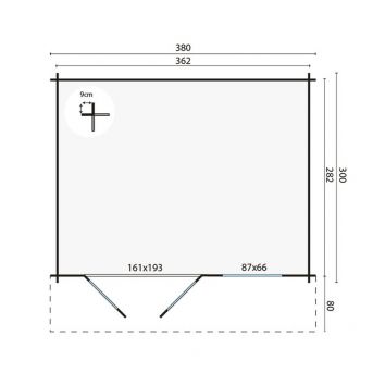Grundriss Gartenhaus Ingmar 380x300+80cm