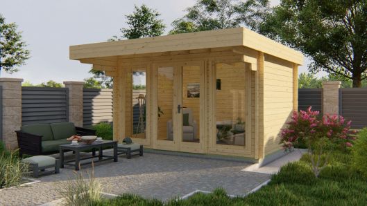 Gartenhaus James 44mm 400x300+120cm Vordach