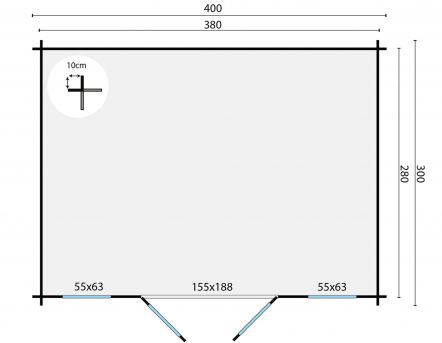 Grundriss Gartenhaus Juha 28mm 400x300cm