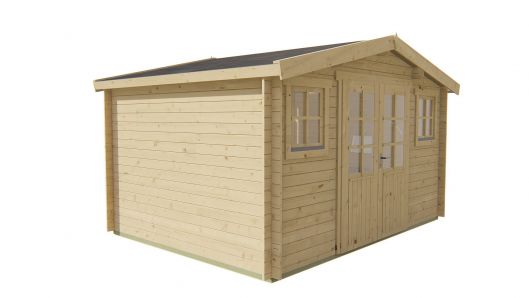 Seitliche Ansicht Gartenhaus Juha 28mm 400x300cm