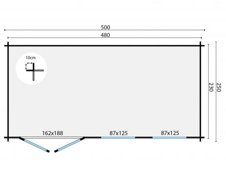 Grundriss Gartenhaus Justine 40mm 500x250cm